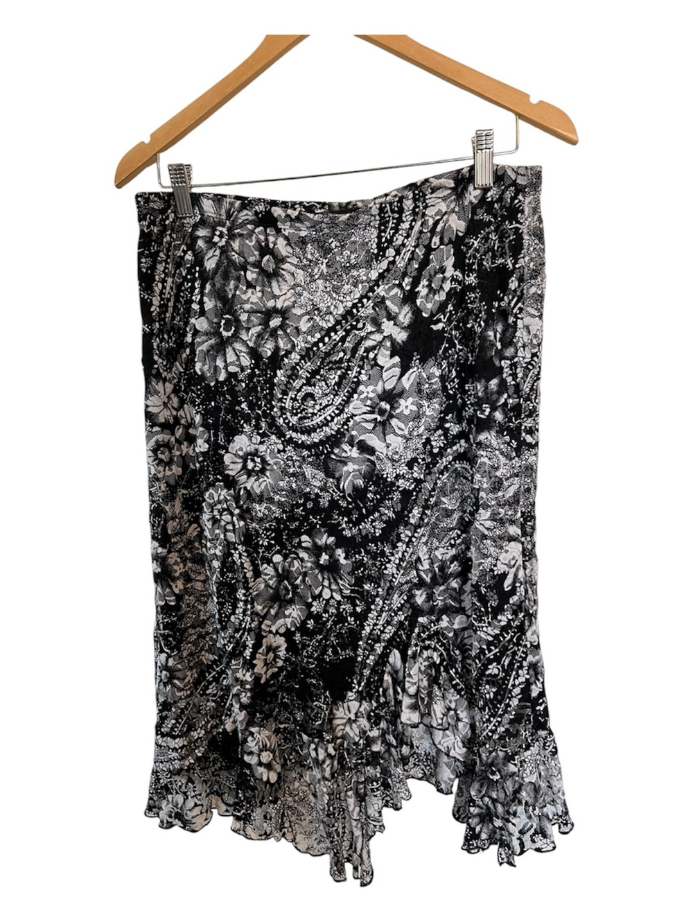 Vintage y2k Black & White Floral Paisley Lace Midi Skirt - Women's